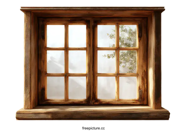 [Transparent Background PNG]Antique Wooden Window with a View