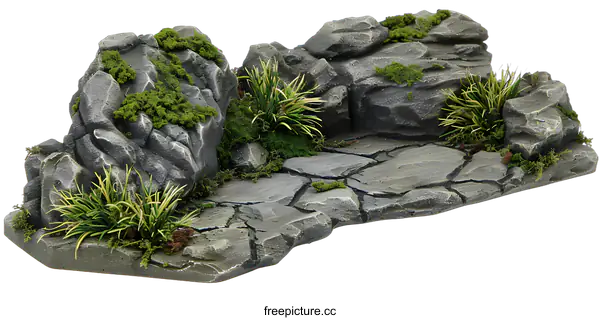 [Transparent Background PNG]Grey Stone Miniature Landscape With Green Grass