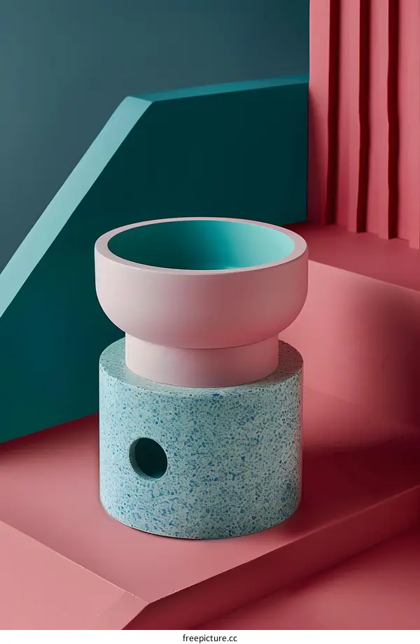 Abstract Minimalist Pink Blue and Green Ceramic Vase