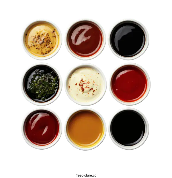[Transparent Background PNG]Assortment of Sauces in Small Bowls