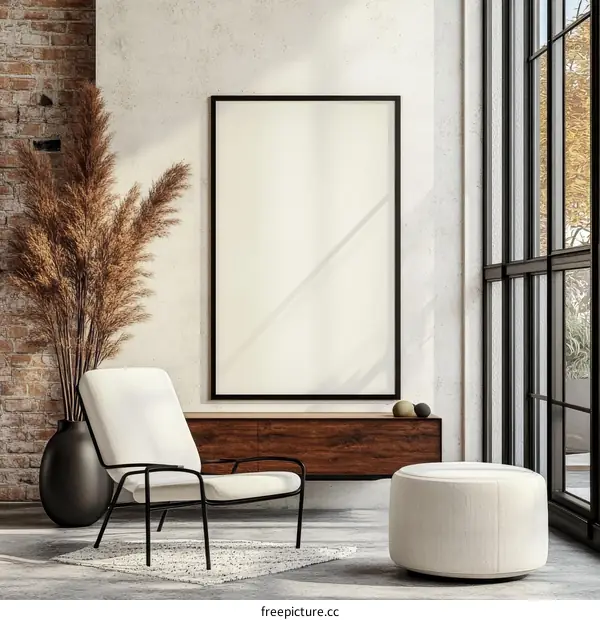 Modern Minimalist Living Room Mockup with Empty Frame