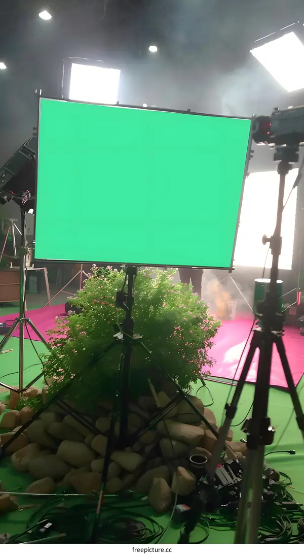 Green Screen Studio Setup with Camera and Lights