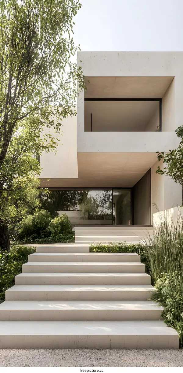 Modern Concrete House with Steps and Landscaping