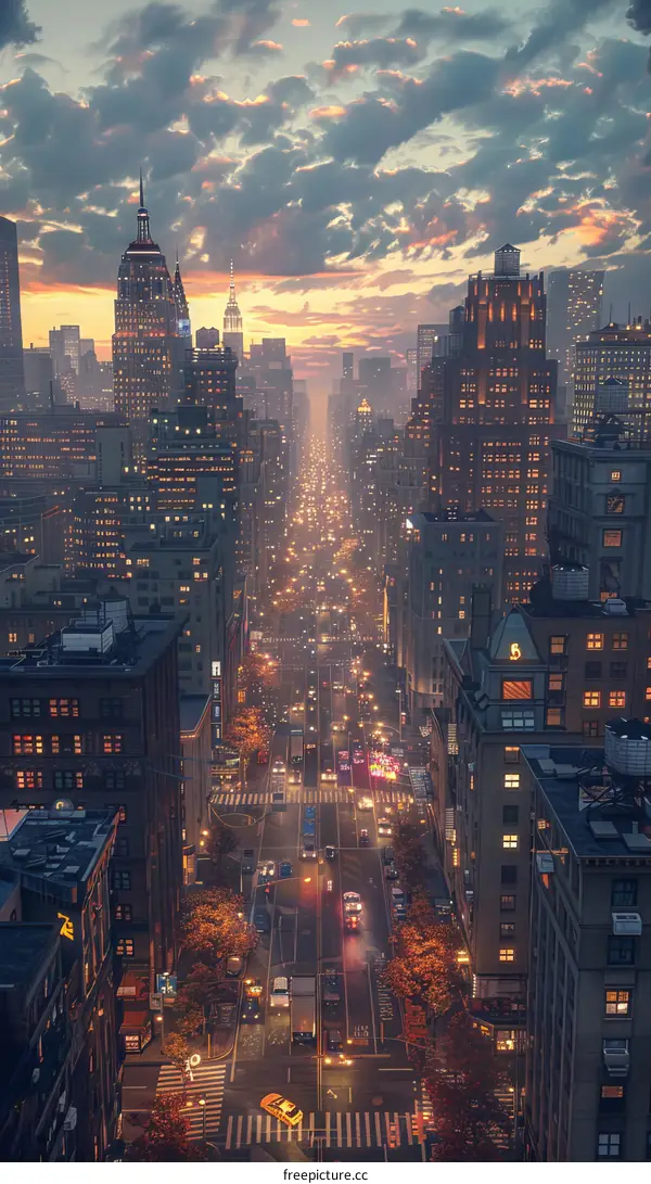 Aerial View of New York City Street at Night