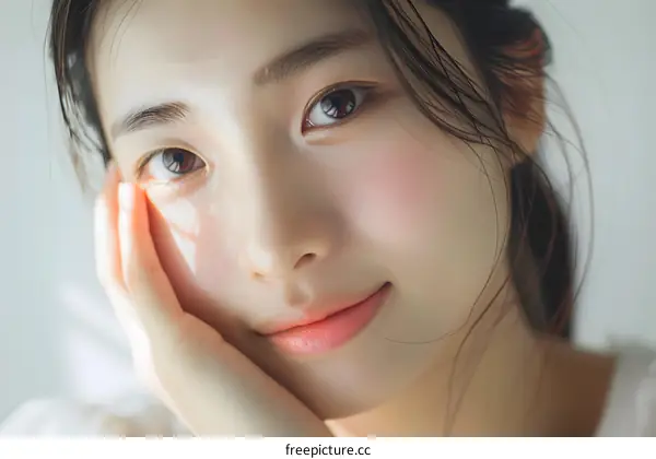 Close up portrait of young Asian woman with soft lighting