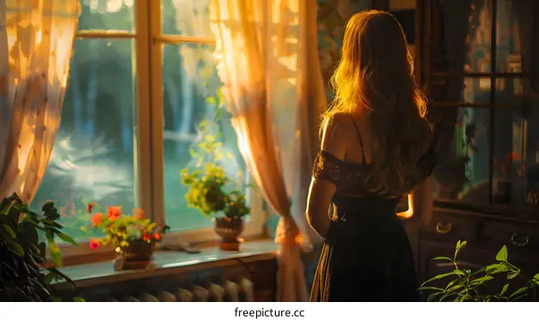 girl standing by the window