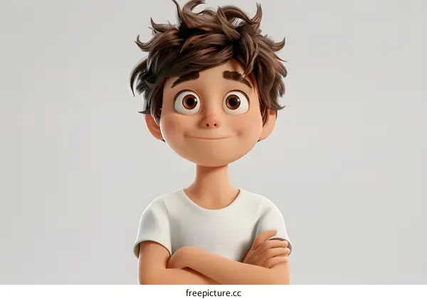 Smiling Cartoon Boy with Brown Hair