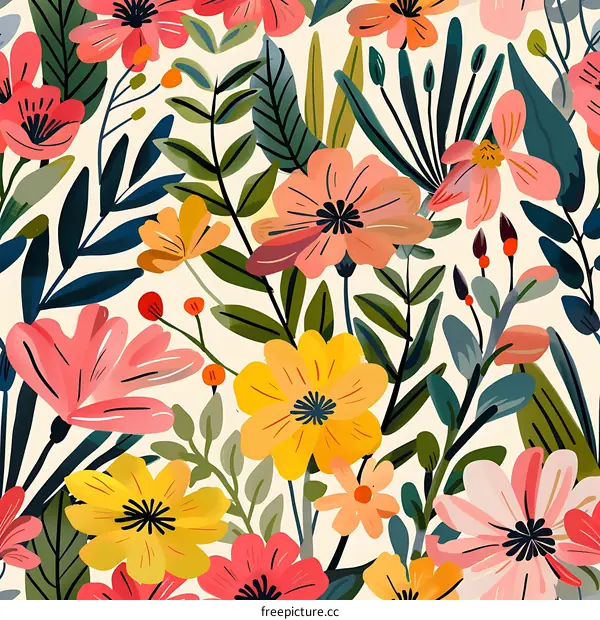 Floral Pattern with Pink and Yellow Flowers
