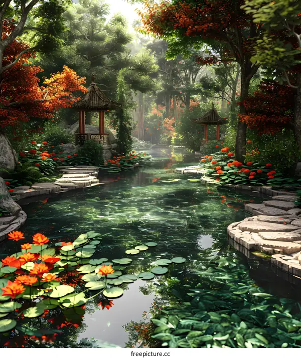 Pavilions and towers by the碧波