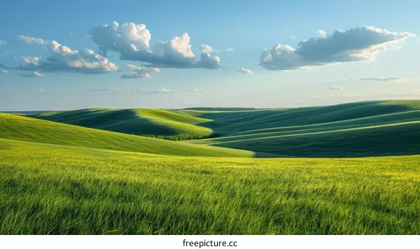 Rolling Green Hills Under a Blue Sky