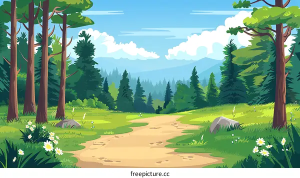 Forest Path Leading to the Mountains