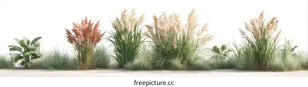 Variety of ornamental grasses in a garden scene