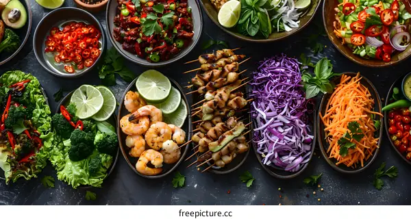 Fresh Asian Food Ingredients On Dark Background