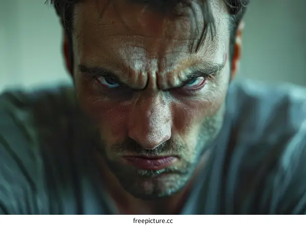 Close Up Portrait of an Angry Caucasian Man