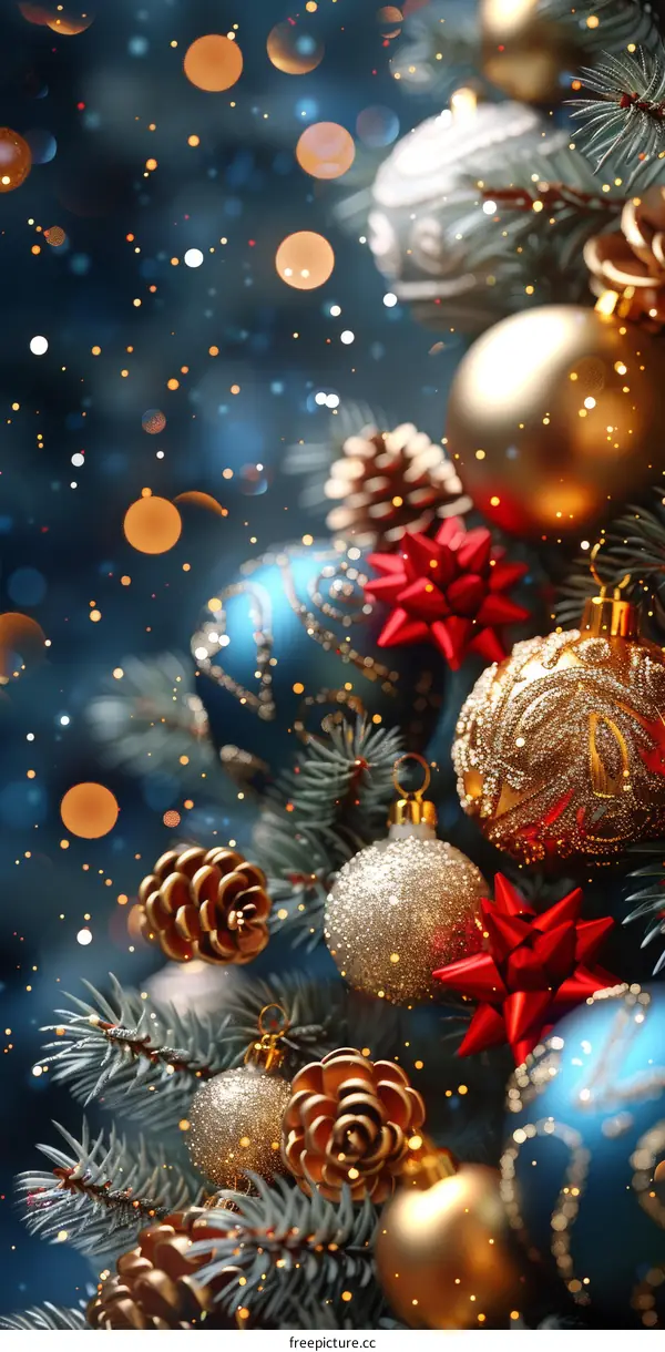 Celebration Around a Festive Christmas Tree Decorated with Holiday Ornaments