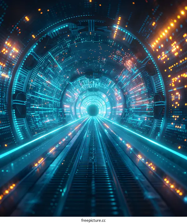 Blue and orange technology tunnel