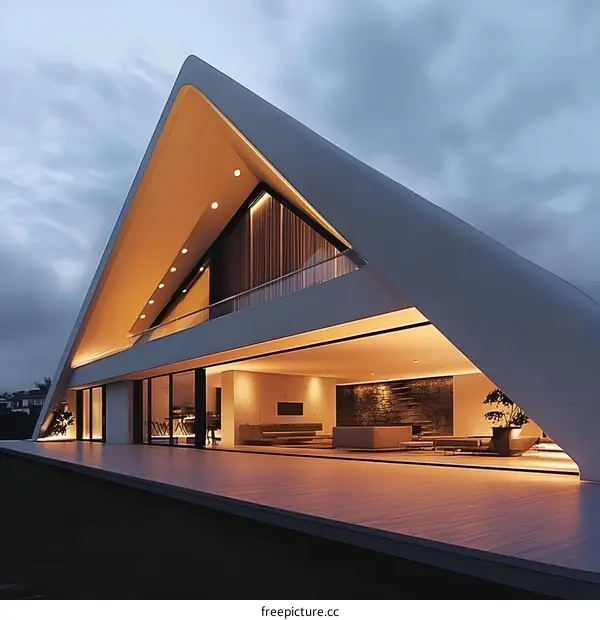 Modern Architecture Design With Triangle Shape And Large Glass Windows