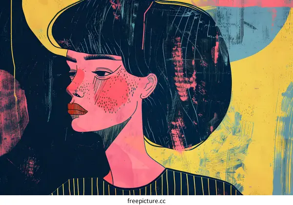 Abstract Illustration of a Woman with Short Black Hair