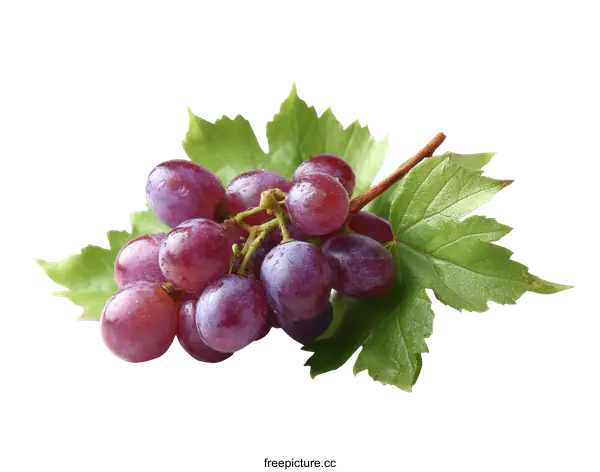 [Transparent Background PNG]Fresh Red Grapes with Leaves Close-up