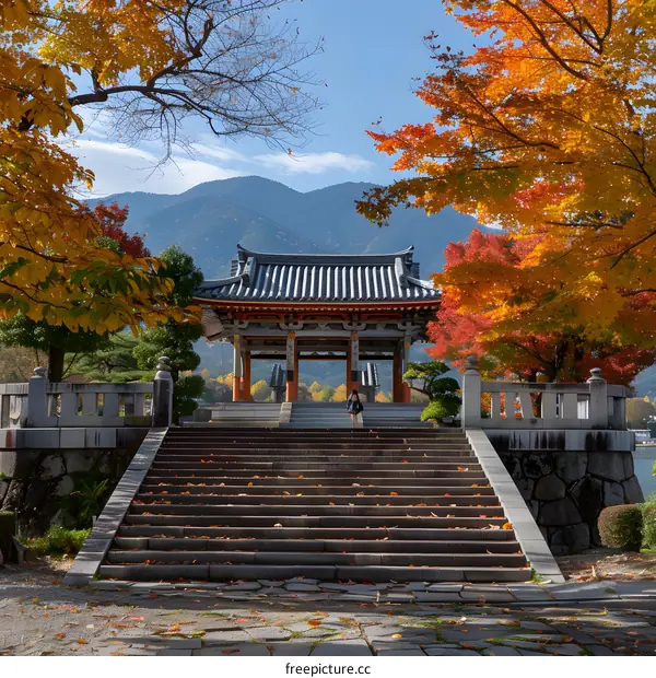 A beautiful autumn scene of a temple in Japan