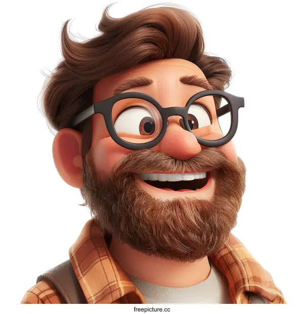 [Transparent Background PNG]3D Cartoon Character Illustration of a Smiling Man with a Beard