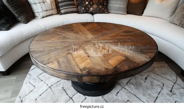 Rustic Wooden Coffee Table with Geometric Pattern