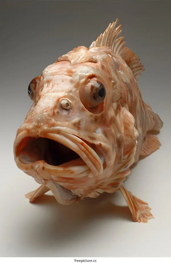 Taxidermied Fish Portrait on White Background