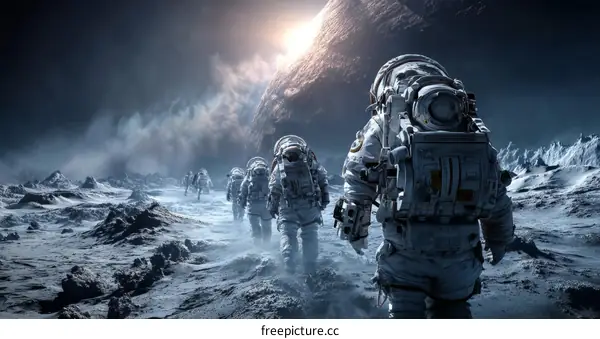 Astronauts Exploring a Frozen Alien World