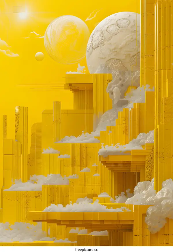 Yellow Cityscape with Planets
