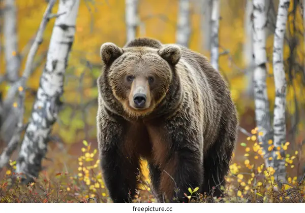 Close-up of a large brown bear in the woods