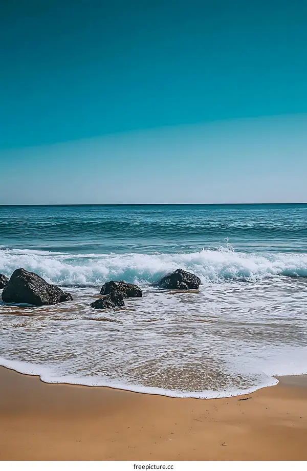 Calm Ocean Waves Crashing on Sandy Beach