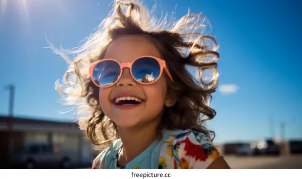 Little Girl Wearing Sunglasses and Smiling