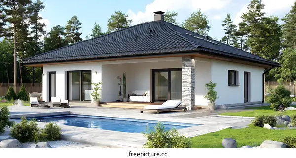 Modern House with Swimming Pool in the Backyard