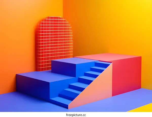 Abstract Minimalist 3D Geometric Shapes with Orange Yellow and Blue Background