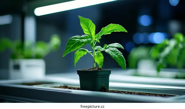 Close-up of a young seedling in a grow house
