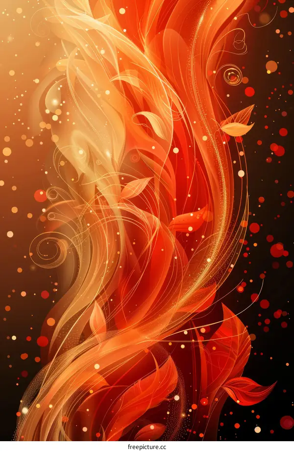 Orange red abstract flower plant leaves and light