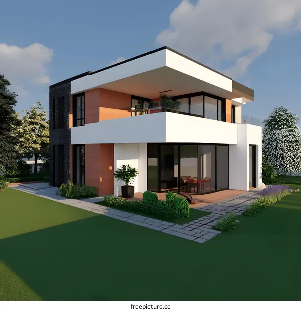 Modern House Exterior Design with Balcony and Patio