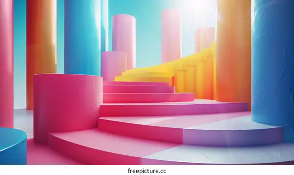 Colorful Abstract Cylindrical Staircase Design