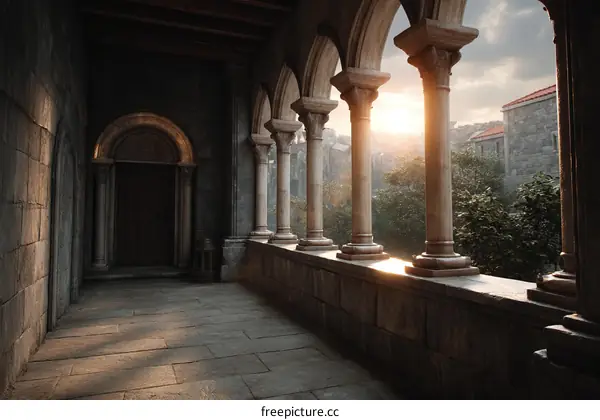 Ancient Stone Corridor with Sunlight