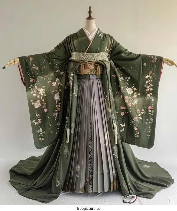 A woman wearing a kimono with a floral pattern