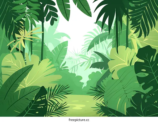 Tropical Jungle Illustration Background with Lush Green Foliage