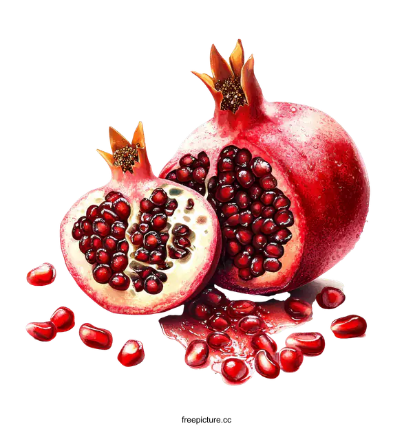 [Transparent Background PNG]Watercolor Illustration of a Pomegranate