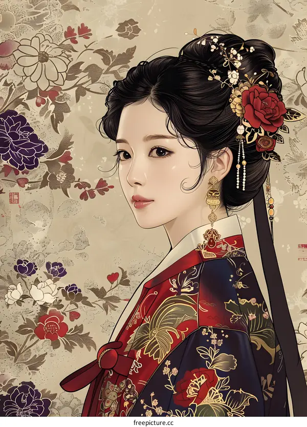 Elegant Korean Woman in Traditional Hanbok