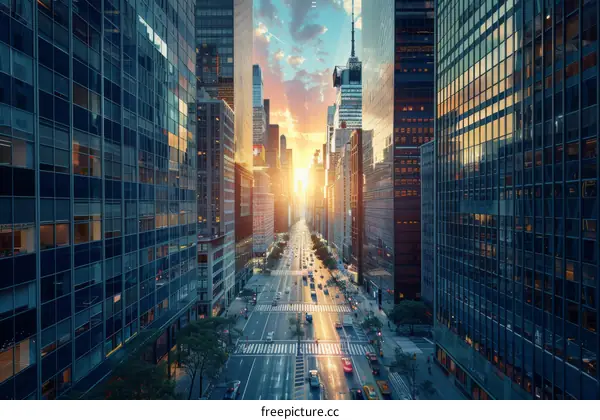 Sunrise over New York City Skyscrapers