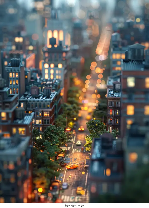Miniature Cityscape of New York at Night