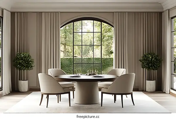 Elegant Dining Room with Lush Garden View