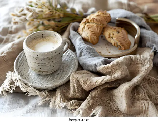 Morning Coffee with Scones on a Linen Tablecloth