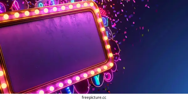 Glowing Las Vegas Style Marquee Sign with Confetti