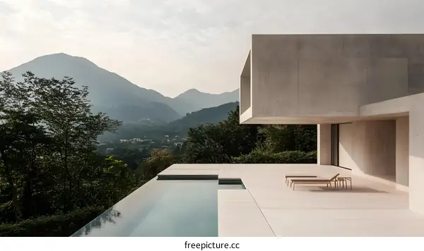 Modern Concrete House with Infinity Pool and Mountain Views