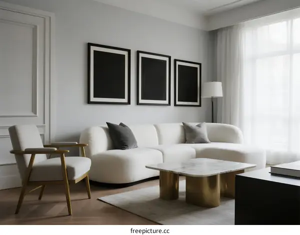 Modern Living Room with White Sofa and Abstract Artwork